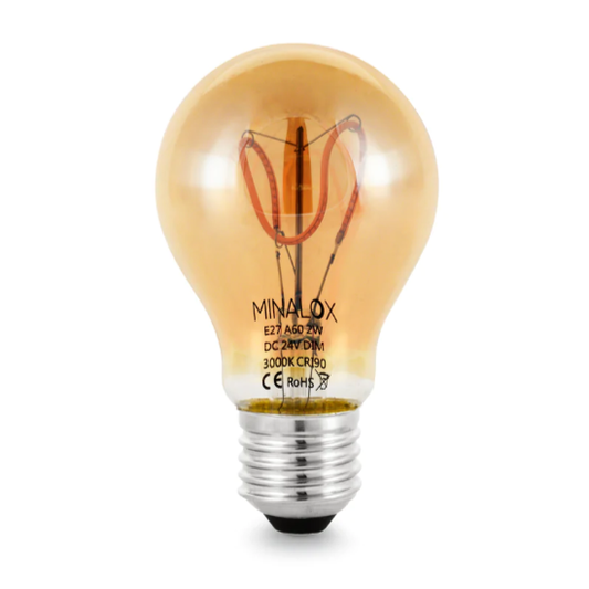 MINALOX LED Filament lamp A60 E27/2W/24V/WW Loxone Dimbaar