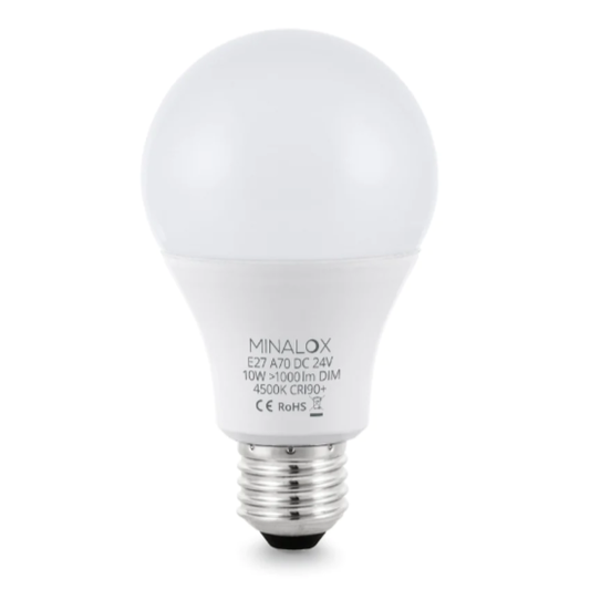 MINALOX LED Lamp A70 E27/10W/24V Loxone Dimbaar