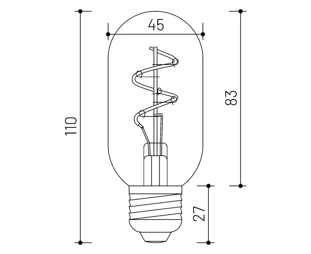 MINALOX_stmievatelna_LED_ziarovka_E27_T45_2W_360D_cira_DC24V_smarthome_rozmery.webp