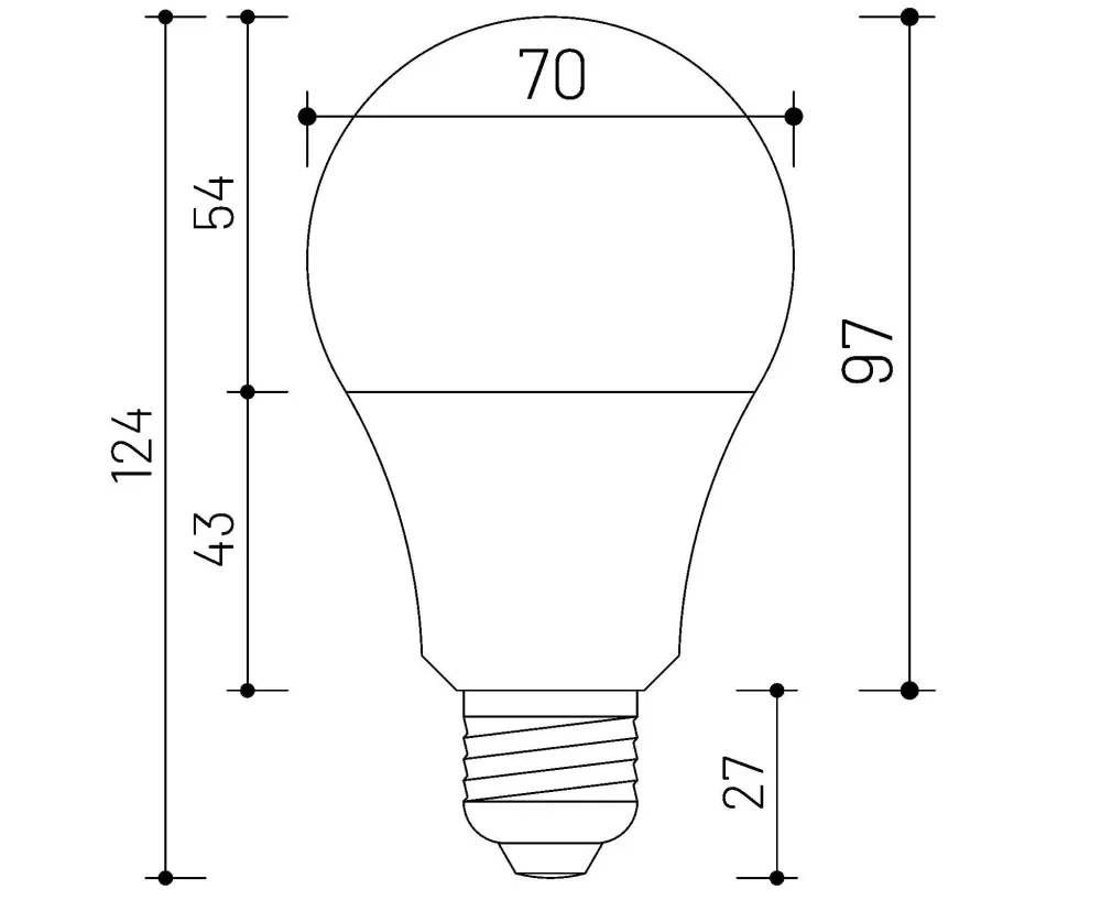 MINALOX_stmievatelna_LED_ziarovka_E27_A70_10W_3000K_matna_DC24V_smarthome_rozmery.webp