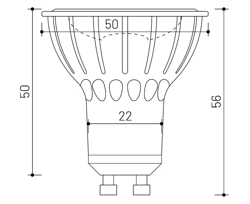 MINALOX_stmievatelna_LED_ziarovka_GU10_8W_3000K_36D_cierna_DC24V_smarthome_rozmery.webp