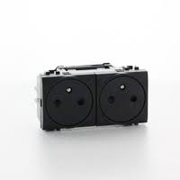 [L4142M2AF] BTICINO - LivingLight dubbel voorbekabelde vlakke contactdoos - 2x 2P+A 16A 250V antraciet