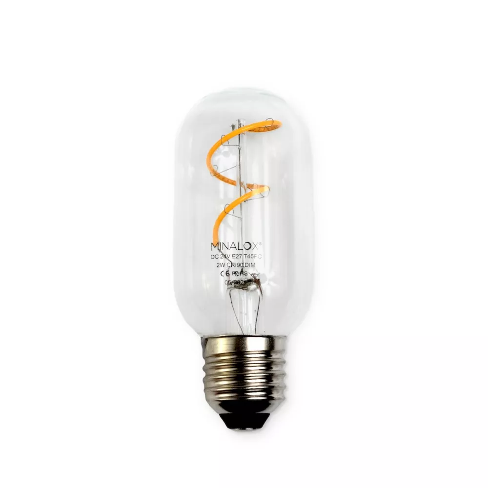 [LBT45/E27/2W/24V/WW] MINALOX LED Filament lamp Clear T45 E27/2W/24V/WW Loxone Dimbaar