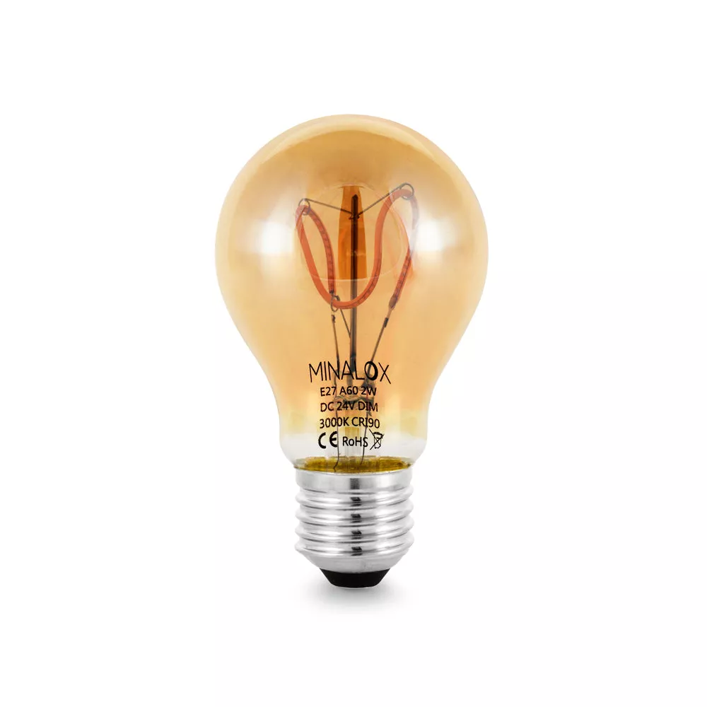 [LBA60FSG/E27/2W/24V/WW/smokey] MINALOX LED Filament lamp Smoky Gold A60 E27/2W/24V/WW Loxone Dimbaar
