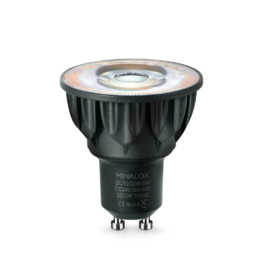 [LBGU10/5W/24V/60D/2500] MINALOX LED Spot GU10 5W/24V/60º 2500K Loxone Dimbaar
