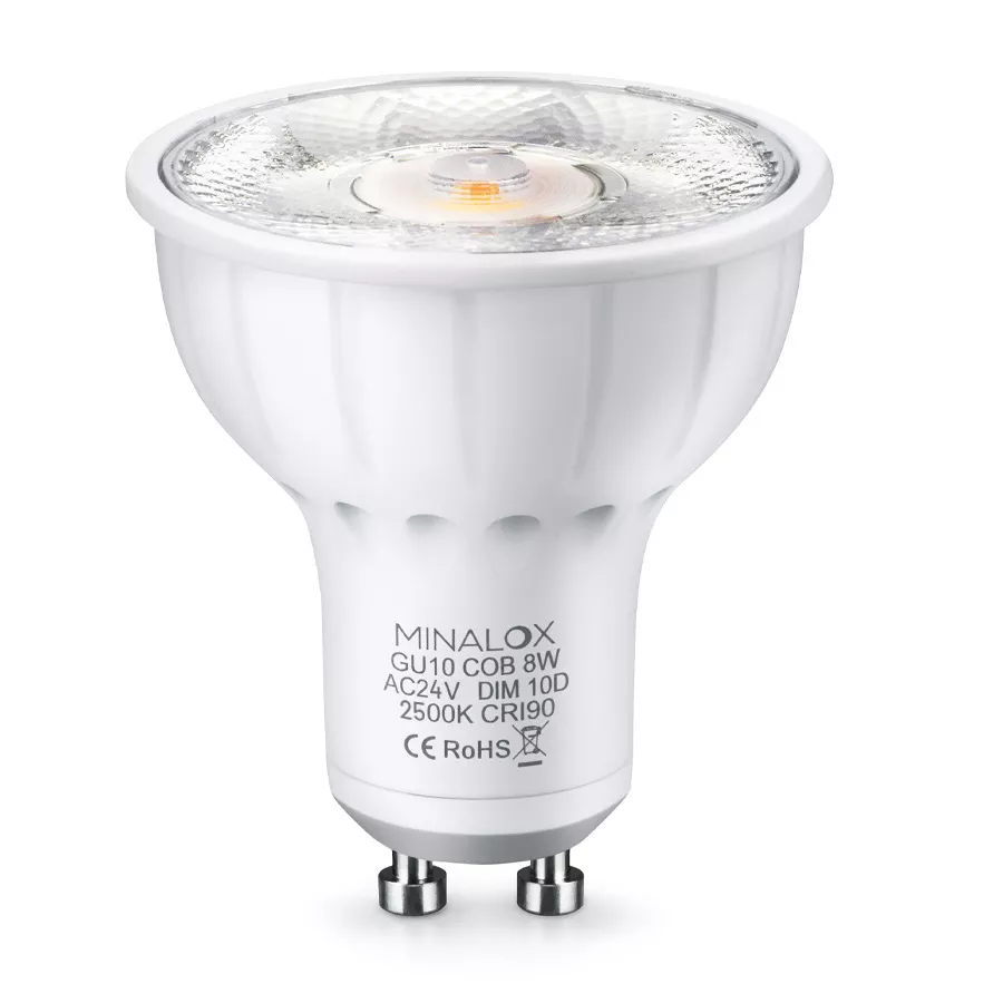 [LBGU10/8W/24V/10D/2700/WH] MINALOX LED Spot GU10 8W/24V/10° 2700K Loxone Dimbaar