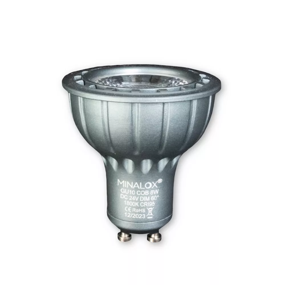 [LBGU10/8W/24V/60D/2700/DG] MINALOX LED Spot GU10 8W/24V/60°  Dark grey Loxone Dimbaar