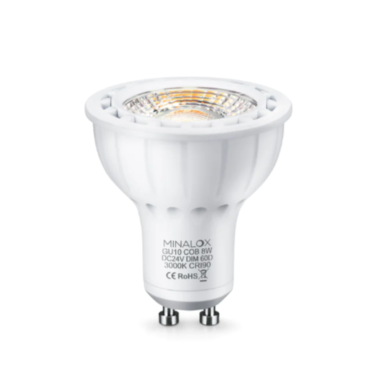 [LBGU10/8W/24V/60D/2700/WH] MINALOX LED Spot GU10 8W/24V/60° 2700K Loxone Dimbaar