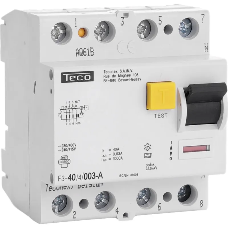 [F9404003A] Teco differentieelschakelaar 4P 40A 30mA Type A