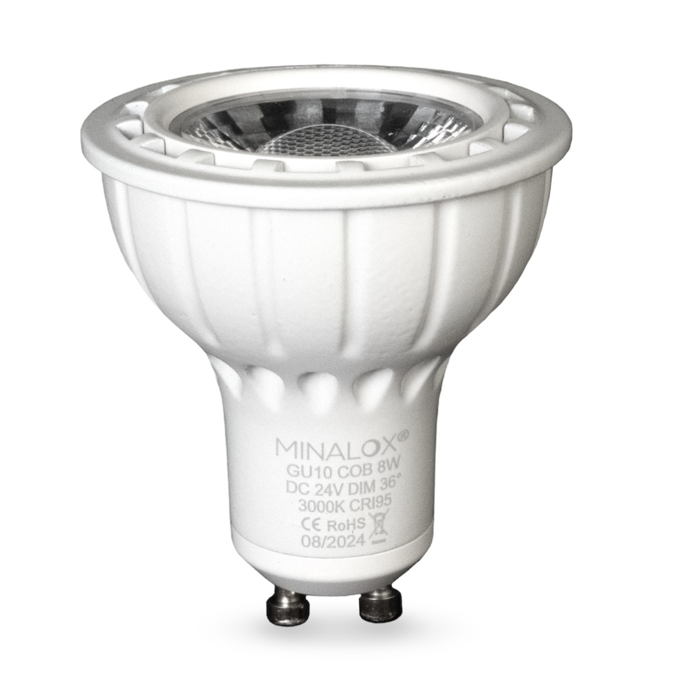 [LBGU10/8W/24/36D/3000/WH] MINALOX LED Spot GU10 8W/24V/36º 3000K Loxone Dimbaar - Wit
