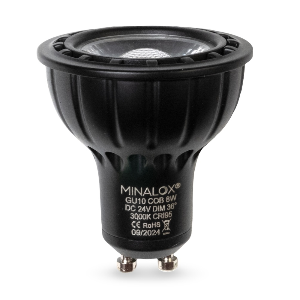 [LBGU10/8W/24/36D/3000/BK] MINALOX LED Spot GU10 8W/24V/36º 3000K Loxone Dimbaar - Zwart